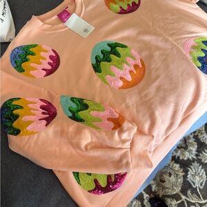 NWT Queen of Sparkles Groovy Easter Egg Sweatshirt